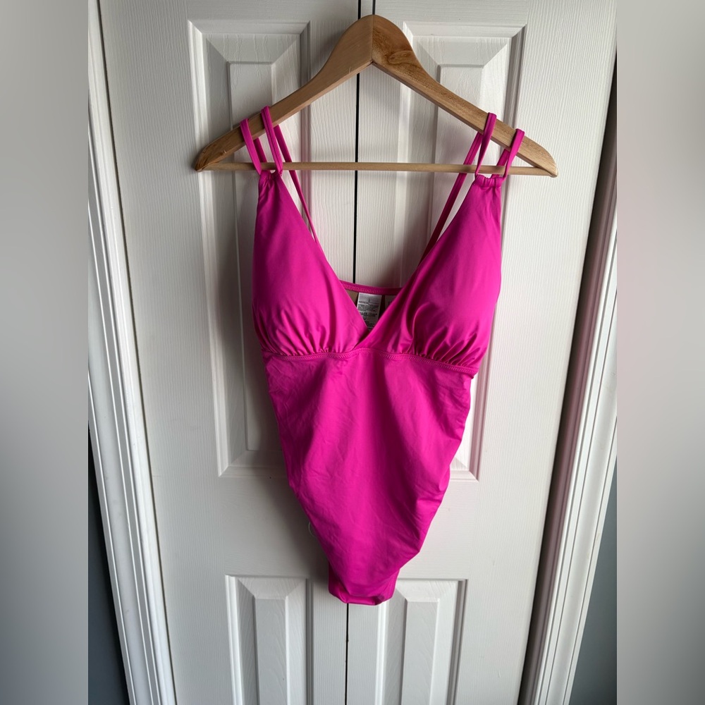 GAP Womens Plunge One Piece Swimsuit Bright Pink Size Large NWT